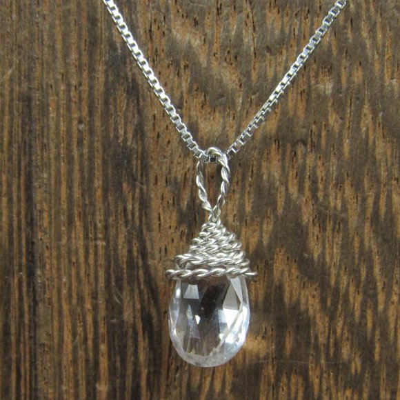 18" Sterling Small Hand Wrapped Topaz Necklace